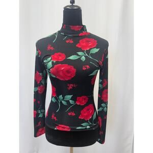 Es.se black long sleeve turtle neck w/roses 
Size M 
Pit to pit 14, length 20